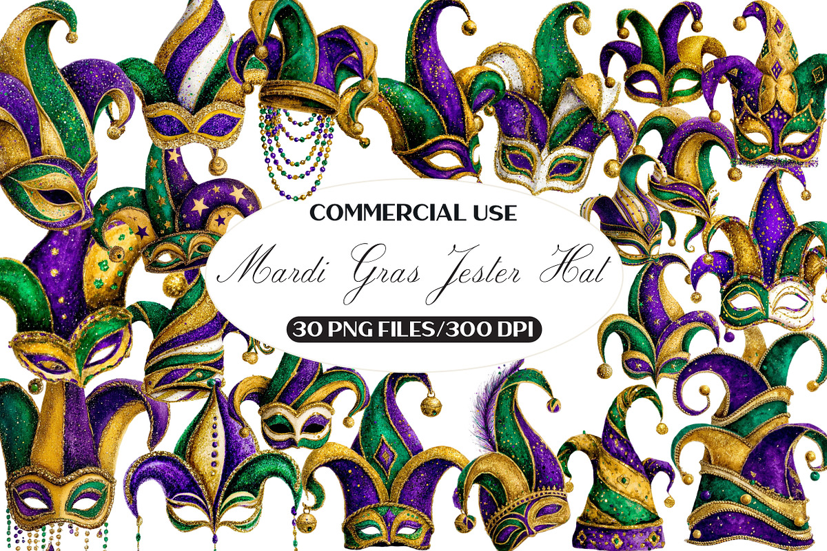 Watercolor Mardi Gras Jester Hat, an Illustration by Black Bird Studio (Photo 1 of 6)