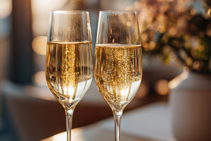 Golden champagne flutes at sunset, a Food & Drink Photo by AlyaAnd