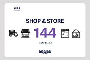 144 Shop & Store Icon Bundle, an Outline Icon by Foxyard studio