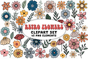 Retro Flower Garden Png Clipart Set, an Object Graphic by Brush Lab (Thumbnail 1 of 4)