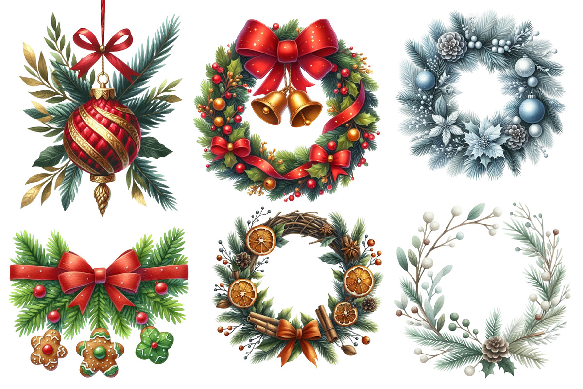 Christmas Garlands Sublimation Clipa, an Illustration by Designworld (Photo 3 of 5)