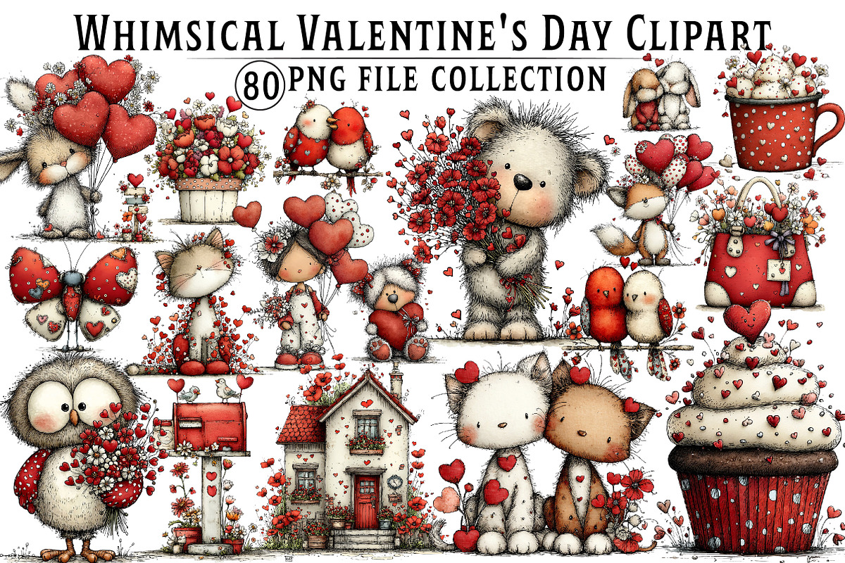 Whimsical Valentine's Day Clipart, an Illustration by Dream Creation (Photo 1 of 8)