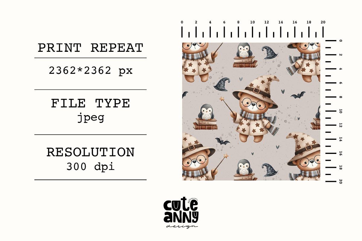 Pattern with wizard bear, a Pattern Graphic by Cuteanny Design (Photo 2 of 4)
