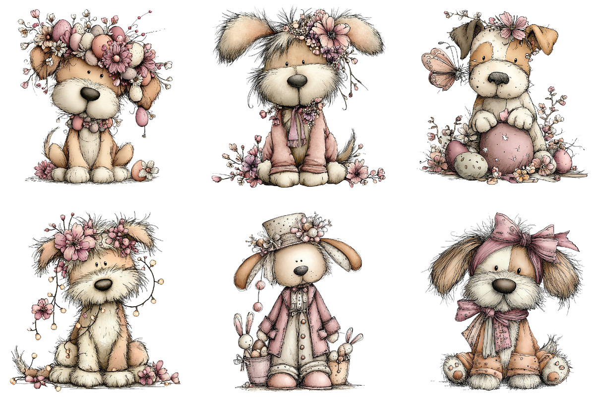 Whimsical Easter Dogs Clipart, an Illustration by CraftArtStudio (Photo 4 of 6)