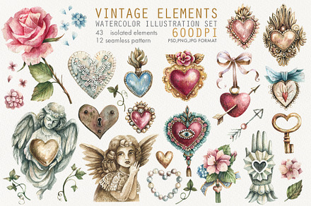 VINTAGE ELEMENTS, a Decorative Illustration by Watercolor by Tonia Tkach