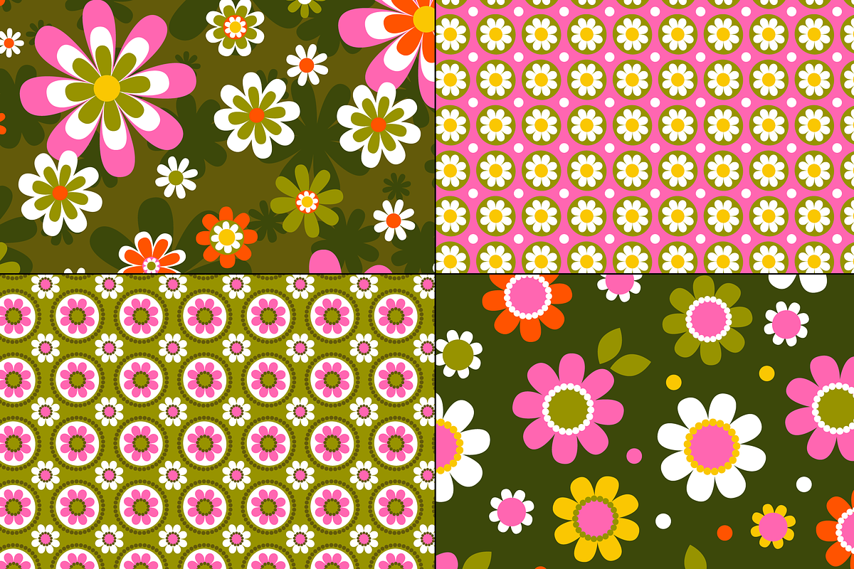Mod Floral Seamless Vector Patterns, a Pattern Graphic by Melissa Held ...