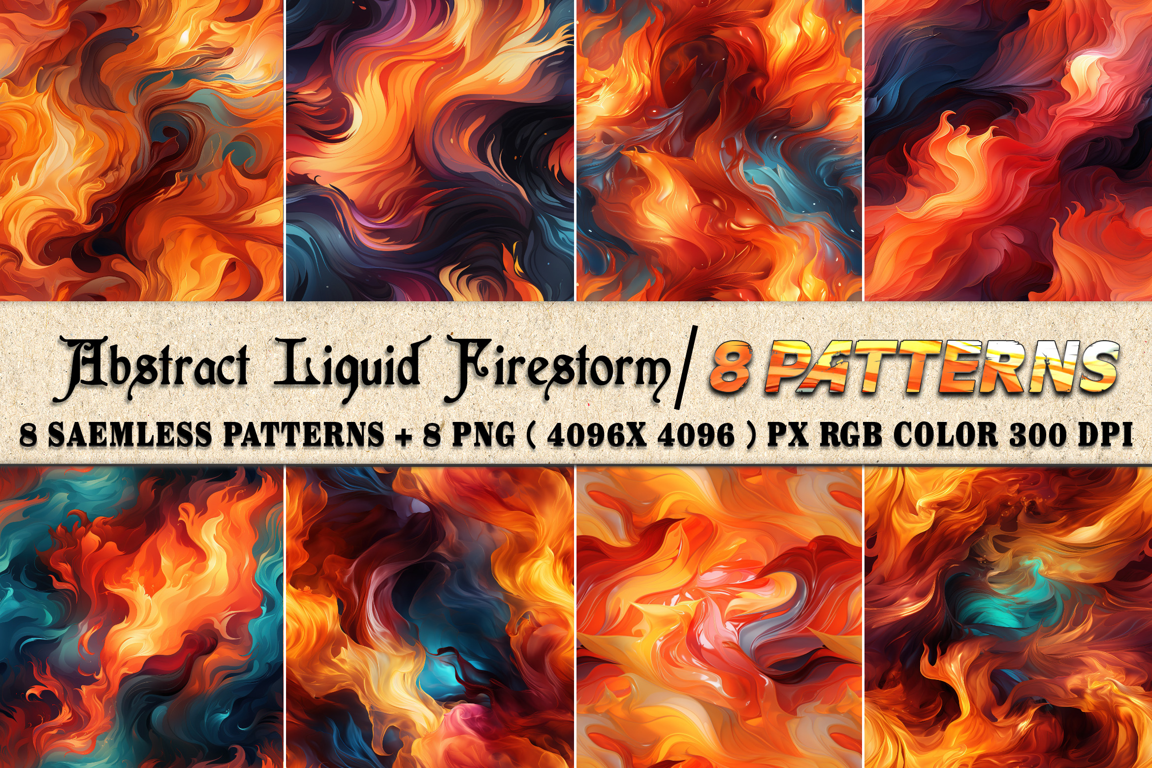 Liquid Firestorm 8 Seamless Patterns, a Pattern Graphic by one-touch