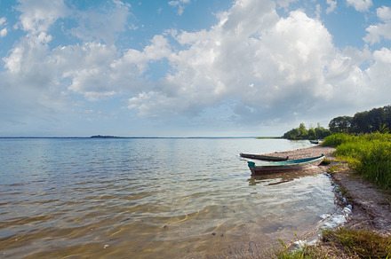 boat near the summer lake shore, a Nature Photo by YuriyB