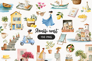 Amalfi Coast Clipart Set, a Person Illustration by PaintPixelCo
