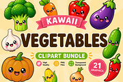 Kawaii Vegetables Clipart PNG Bundle, a Food Illustration by QM_ART (Thumbnail 1 of 4)