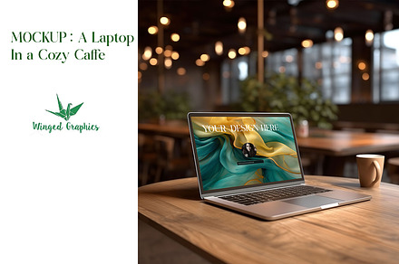 MOCKUP: Laptop next to a coffee cup