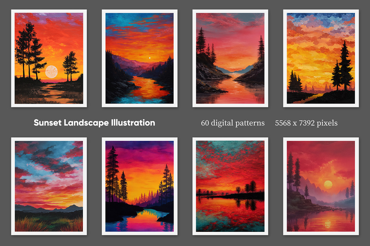 Sunset Landscape Illustration, a Decorative Illustration by Housui Patterns (Photo 7 of 9)