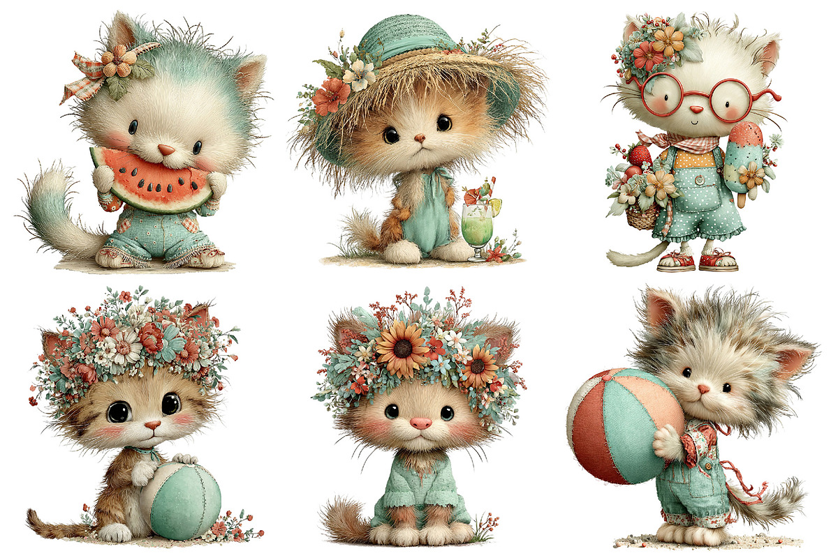 Whimsical Summer Cat Clipart, an Illustration by Daily.Designs (Photo 3 of 5)