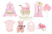 Baby Shower Baby Girl Patterns, an Illustration by Whimseez (Thumbnail 2 of 4)
