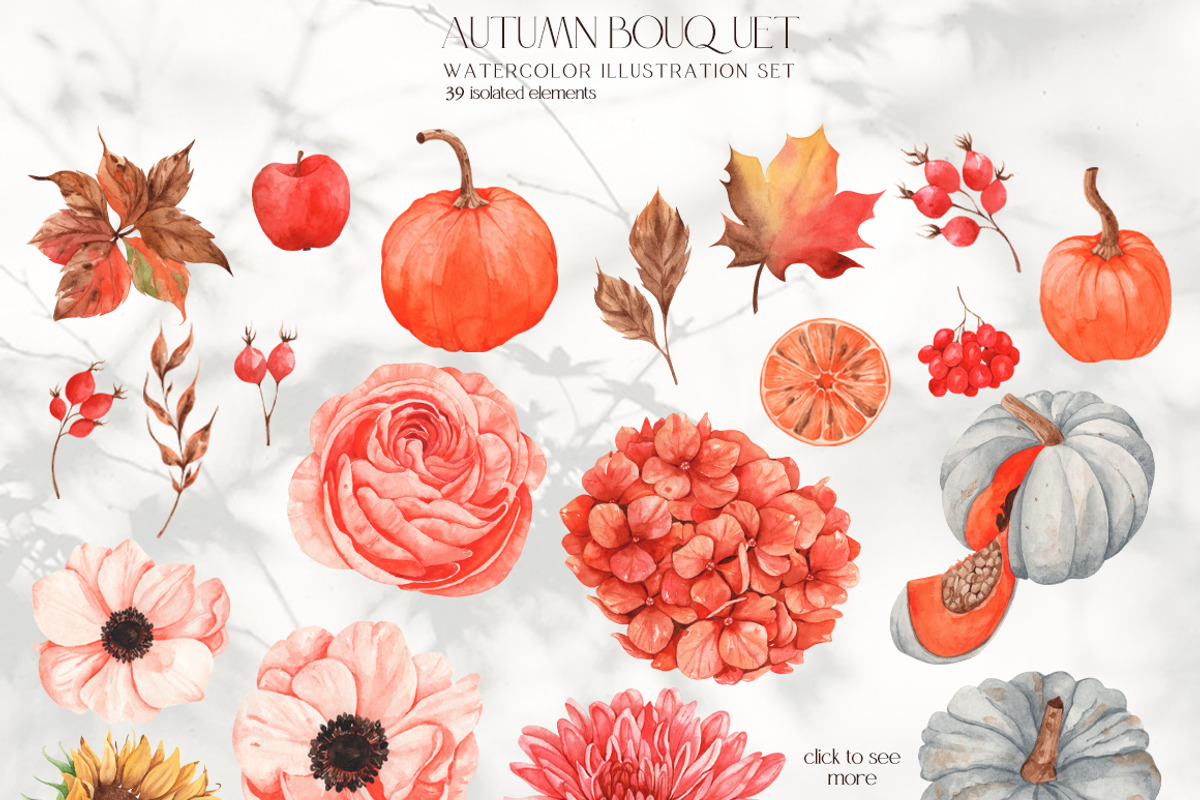 Watercolor Set Autumn Bouquet, a Decorative Illustration by ViktoriyaD (Photo 3 of 10)