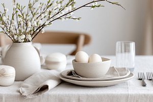 Minimalist Easter table setting with, a Food & Drink Photo by MistyDay