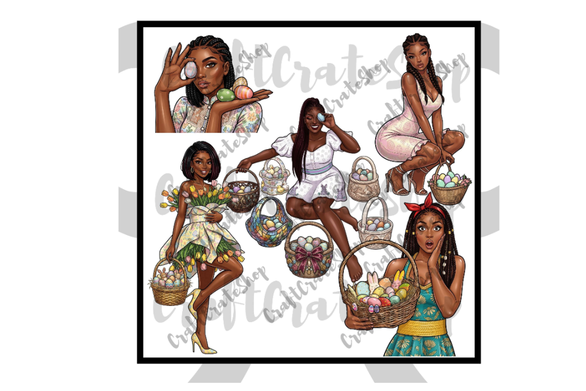 Black Woman Easter Clipart Bundle, an Illustration by CraftCrateShop (Photo 7 of 8)