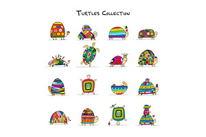 Funny Turtles Set, Sketch For Your