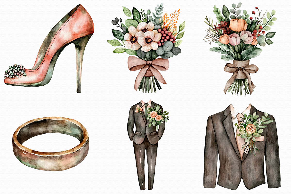 Wedding Watercolor Clipart, an Illustration by Libby Wishes (Photo 2 of 5)
