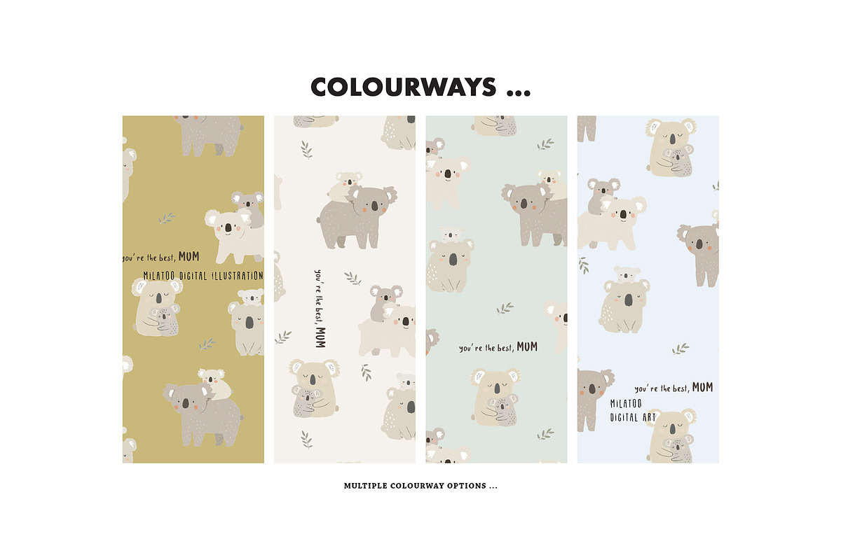 Motherhood hugs koala animal pattern, a Pattern Graphic by Milatoo (Photo 2 of 4)
