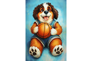 Basketball Saint Bernard Dog Art