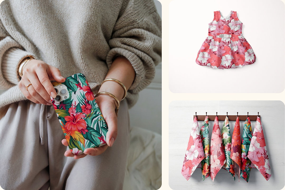 Coral Lagoon Hibiscus Florals, a Pattern Graphic by Ninterints (Photo 6 of 10)