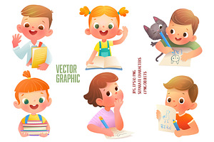 School Children Writing and Reading, an Education Illustration by Popmarleo Shop