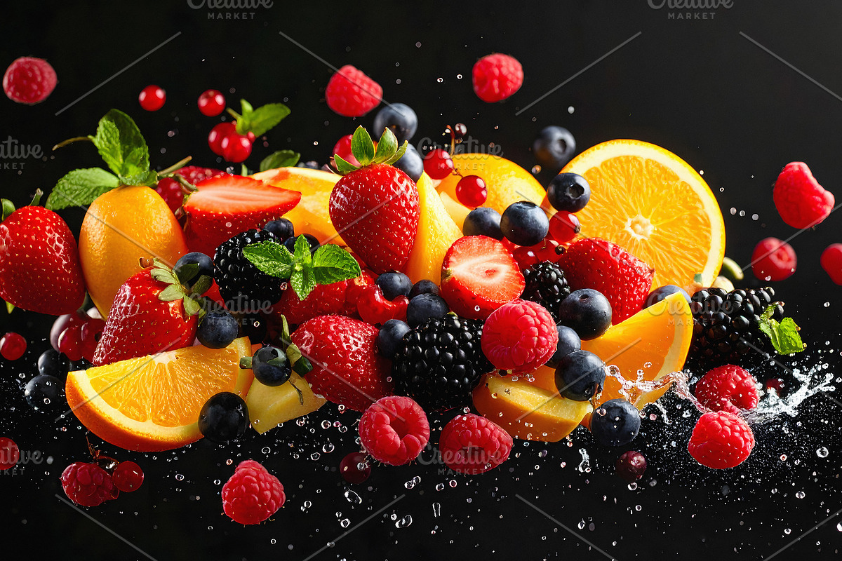 Assorted colorful fruits floating naturally in suspended motion, an Animal Photo by GoodGoods (Photo 2 of 2)