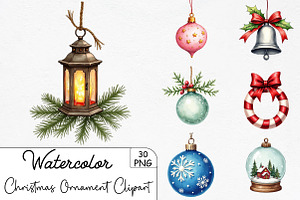 Watercolor Christmas Ornament Clipar, an Illustration by CrexoraLab