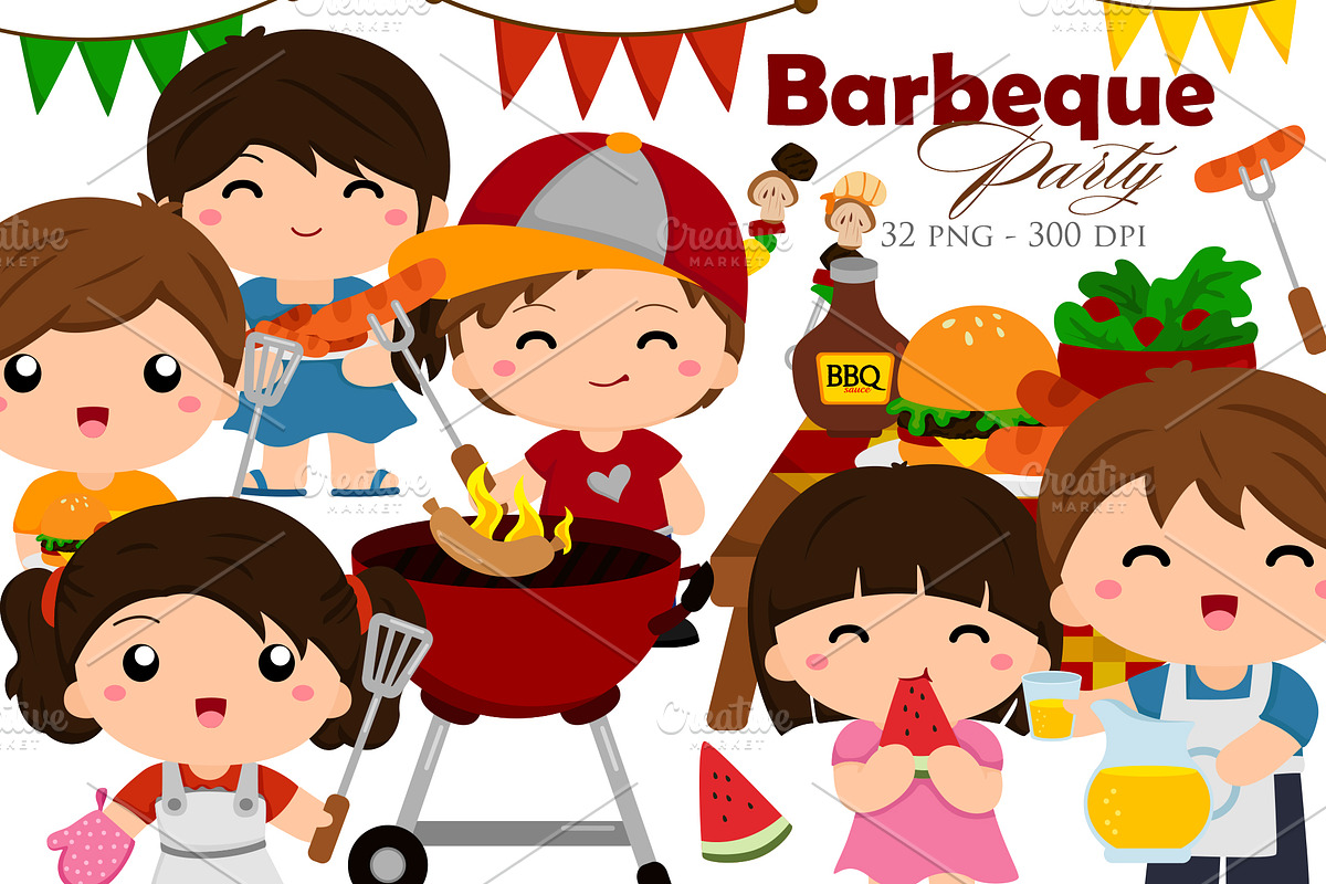 Barbeque Party Vector Clipart, a Decorative Illustration by Peekadillie Art (Photo 1 of 3)