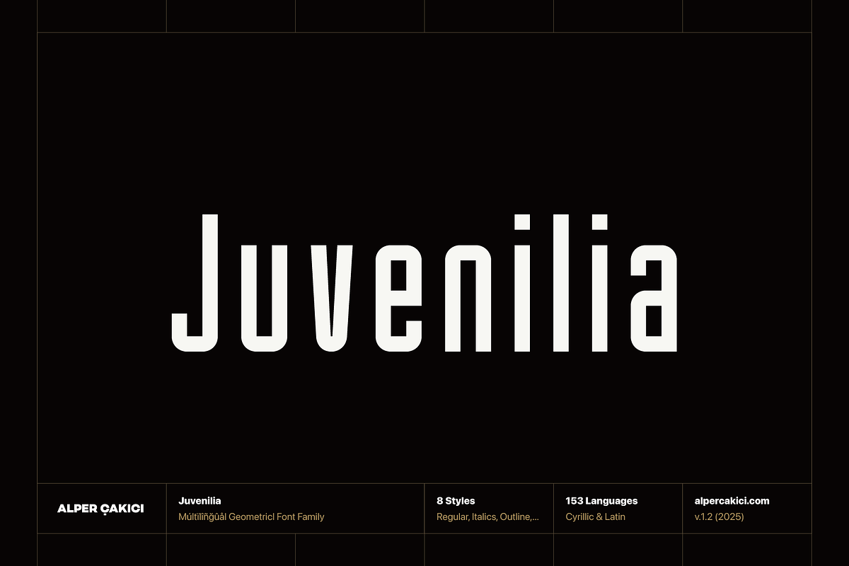 Juvenilia - Geometric Font Family, a Sans Serif Font by alpercakici (Photo 1 of 18)