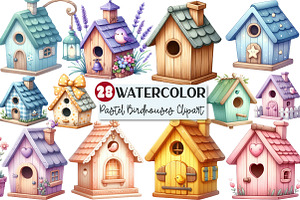 Cute Pastel Birdhouses Clipart, an Illustration by Rose Art