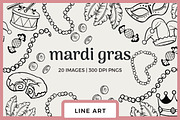 Mardi Gras Line Drawing, an Illustration by TheClipAtelier (Thumbnail 1 of 3)