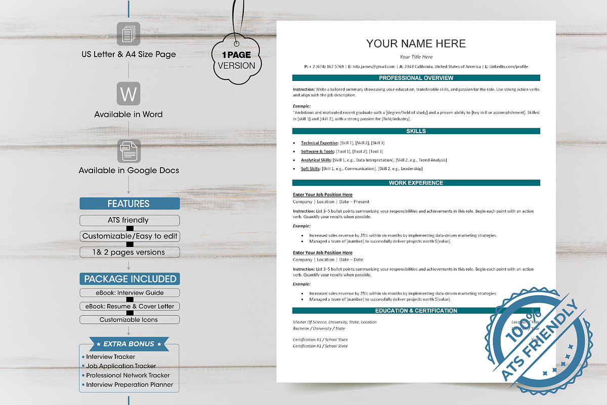 ATS resume template in word, docs, a Resume Template by Design_Xlab (Photo 1 of 10)