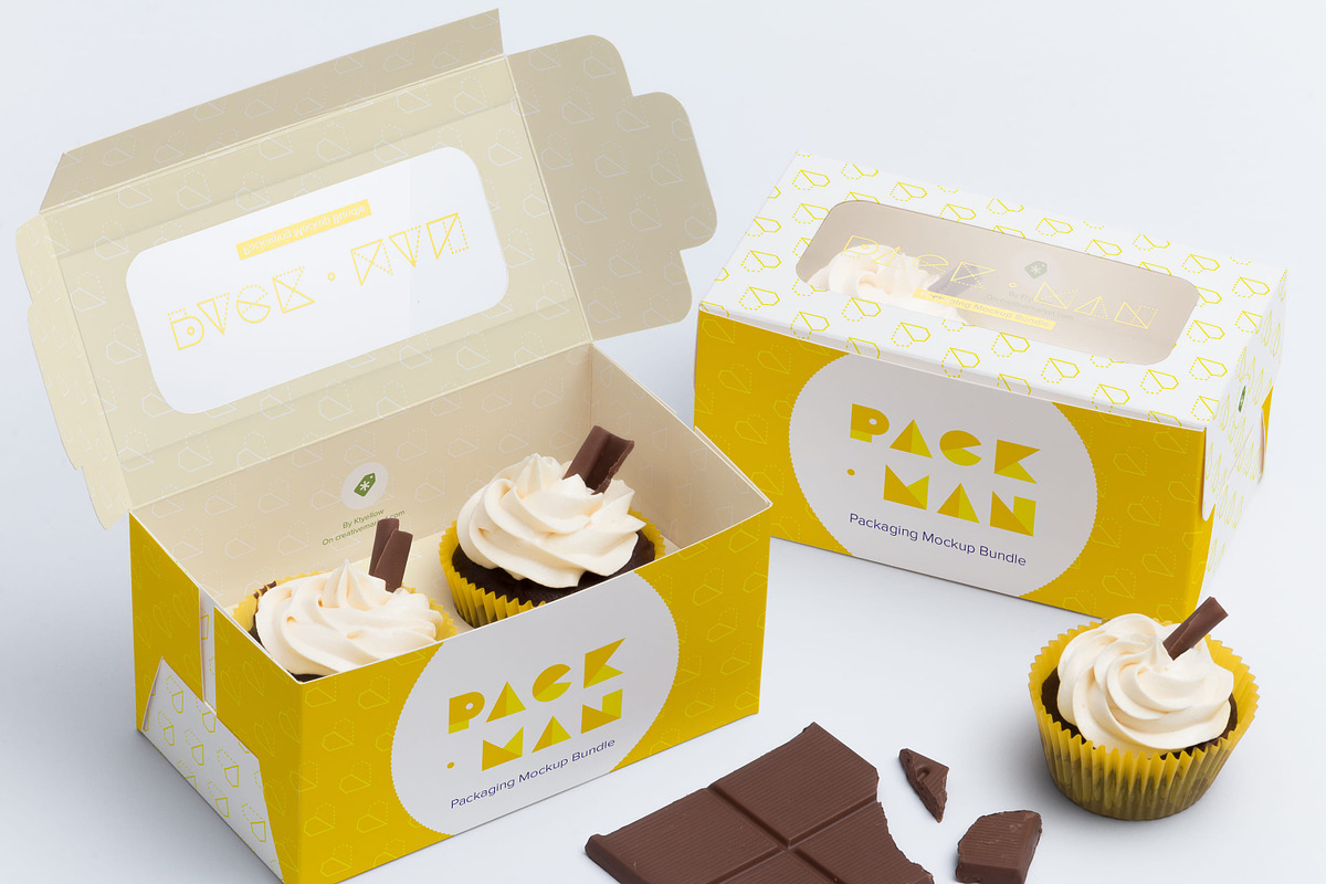 Two Cupcake Box Mockup 01, a Cups & Container Mockup by Ktyellow (Photo 1 of 3)