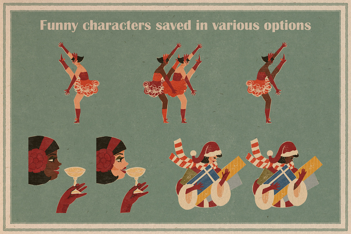 Happy Holidays set: retro edition, a Decorative Illustration by Paper Cherry (Photo 2 of 21)