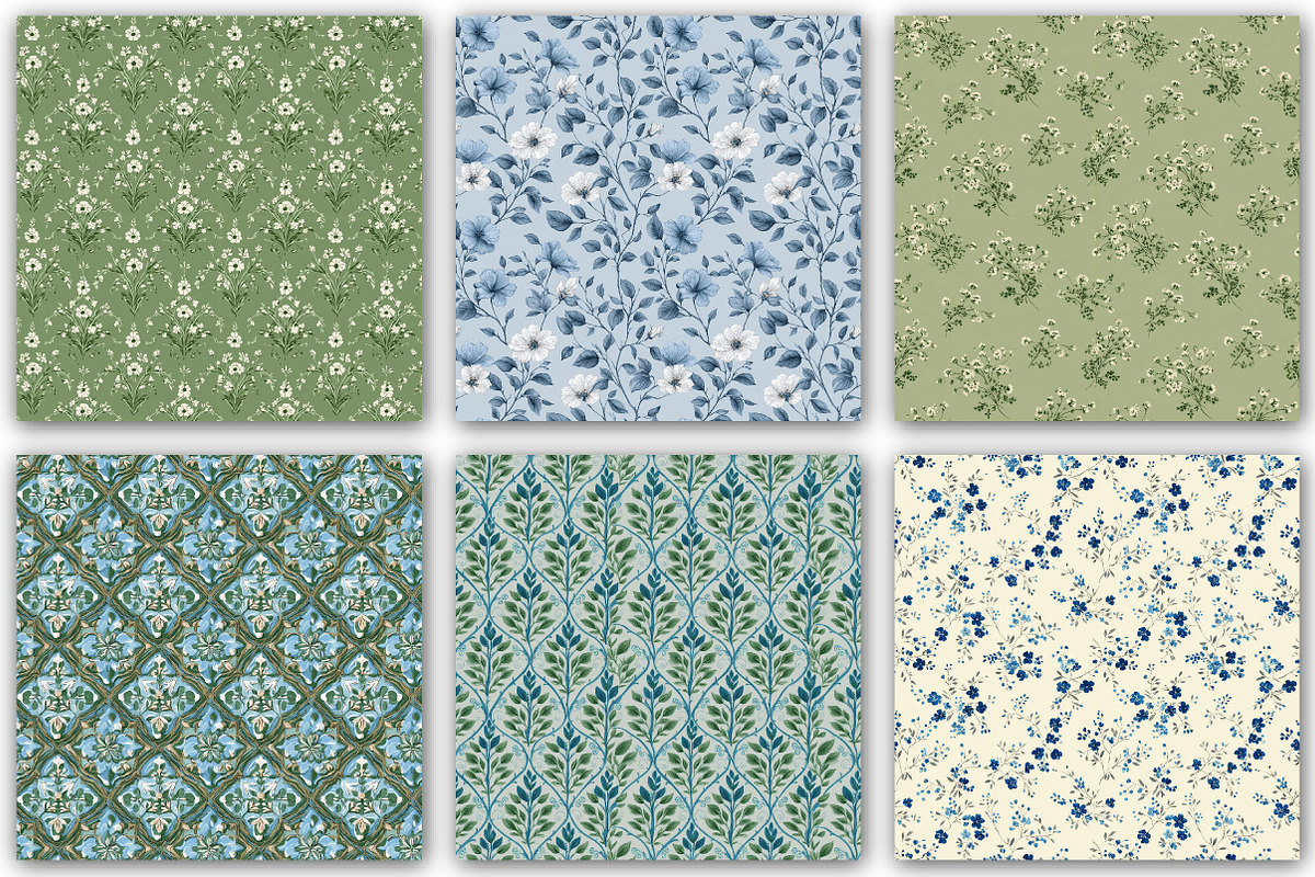 Blue Green Vintage Florals Pattern, a Pattern Graphic by DreamCafeArt (Photo 5 of 7)