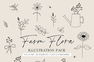 Farm Flora Line Illustration Pack, an Illustration by TeeshTurner