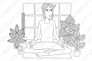 Woman Meditating Doing Yoga Pilates, a Person Illustration by Christos Georghiou