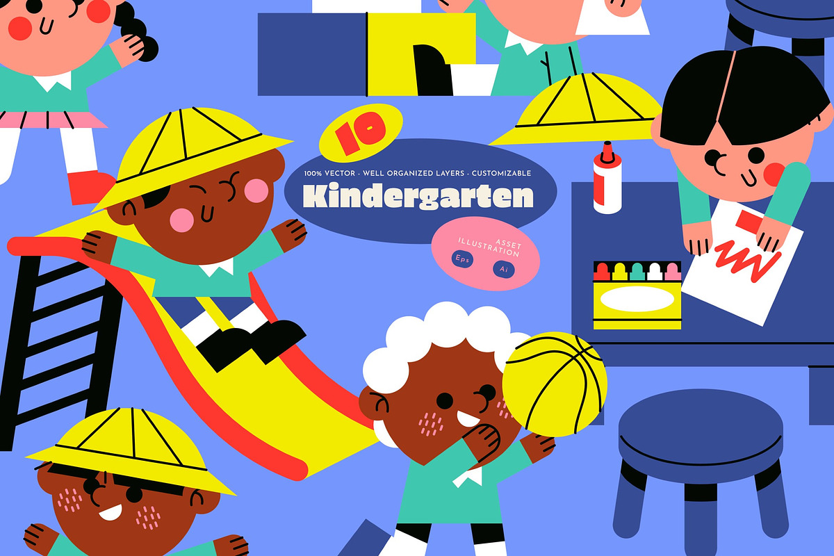 Purple Kindergarten Illustration Set, an Education Illustration by graphicook (Photo 1 of 6)