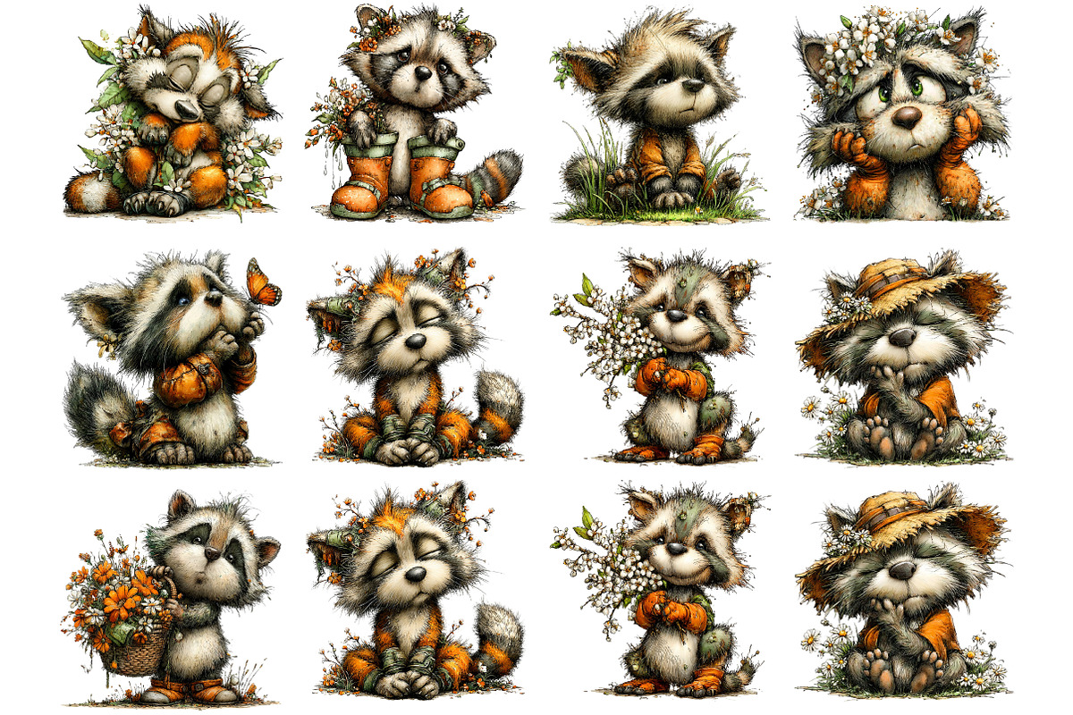 Whimsical Spring Raccoon Clipart, an Illustration by Designking (Photo 3 of 5)