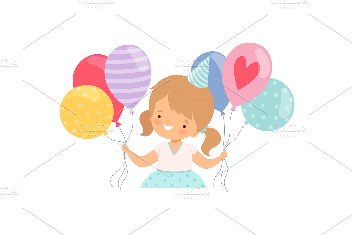 Little Girl Wearing Birthday Hat, a Person Illustration by TopVectors