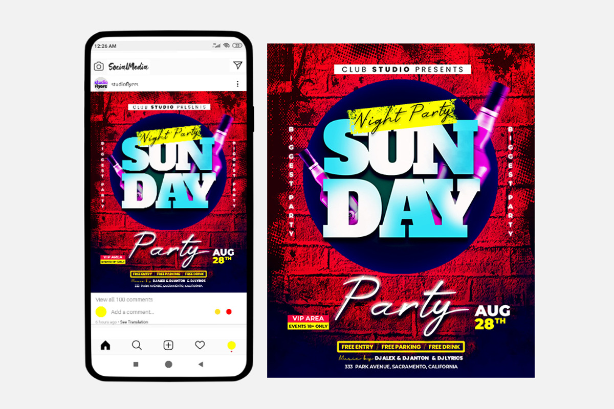 Sunday Party Instagram PSD Template, a Social Media Template by studioflyers.com (Photo 1 of 3)