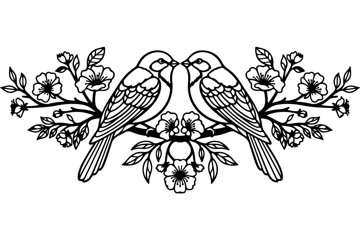 Birds on Branch Vector Collection, a Decorative Illustration by Designer_Momina (Photo 11 of 21)