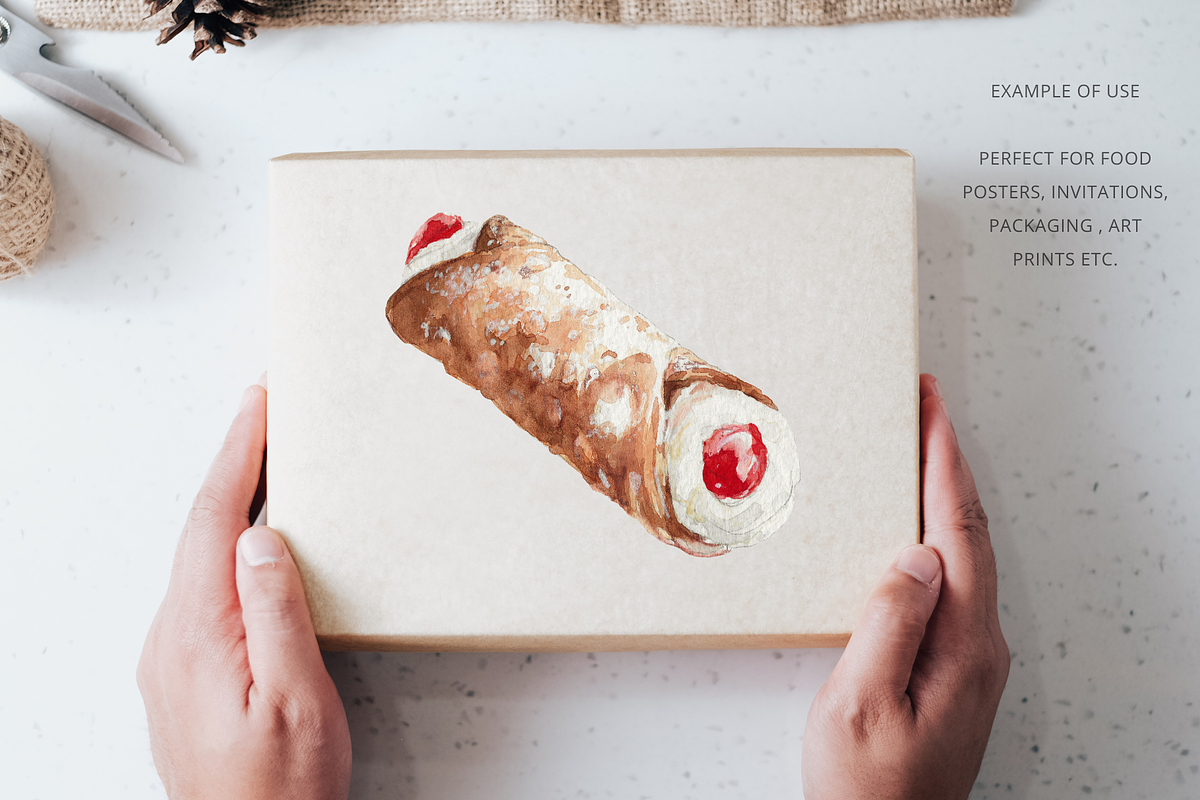 Cannolo Watercolor Illustration, a Food Illustration by Kolorata Art (Photo 2 of 3)