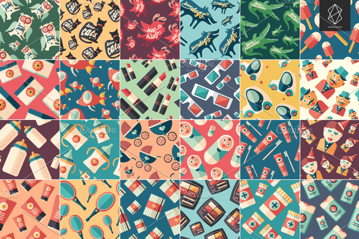 100 Flat art seamless patterns set, a Pattern Graphic by Yury Velikanov (Photo 2 of 5)