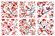 Red Chinoiserie Life Digital Paper, a Pattern Graphic by SinaCreation (Thumbnail 2 of 5)