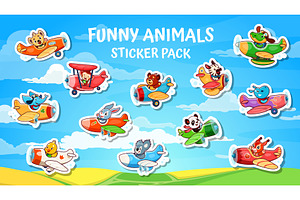 Stickers pack of animal pilots, an Animal Illustration by Vector Tradition