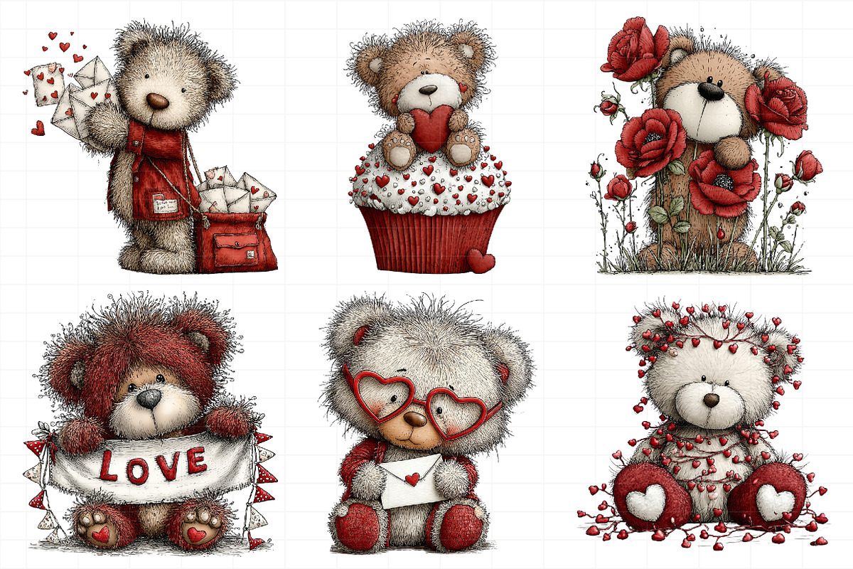 Valentine Teddy Bear Set, an Illustration by Daily.Designs (Photo 6 of 8)