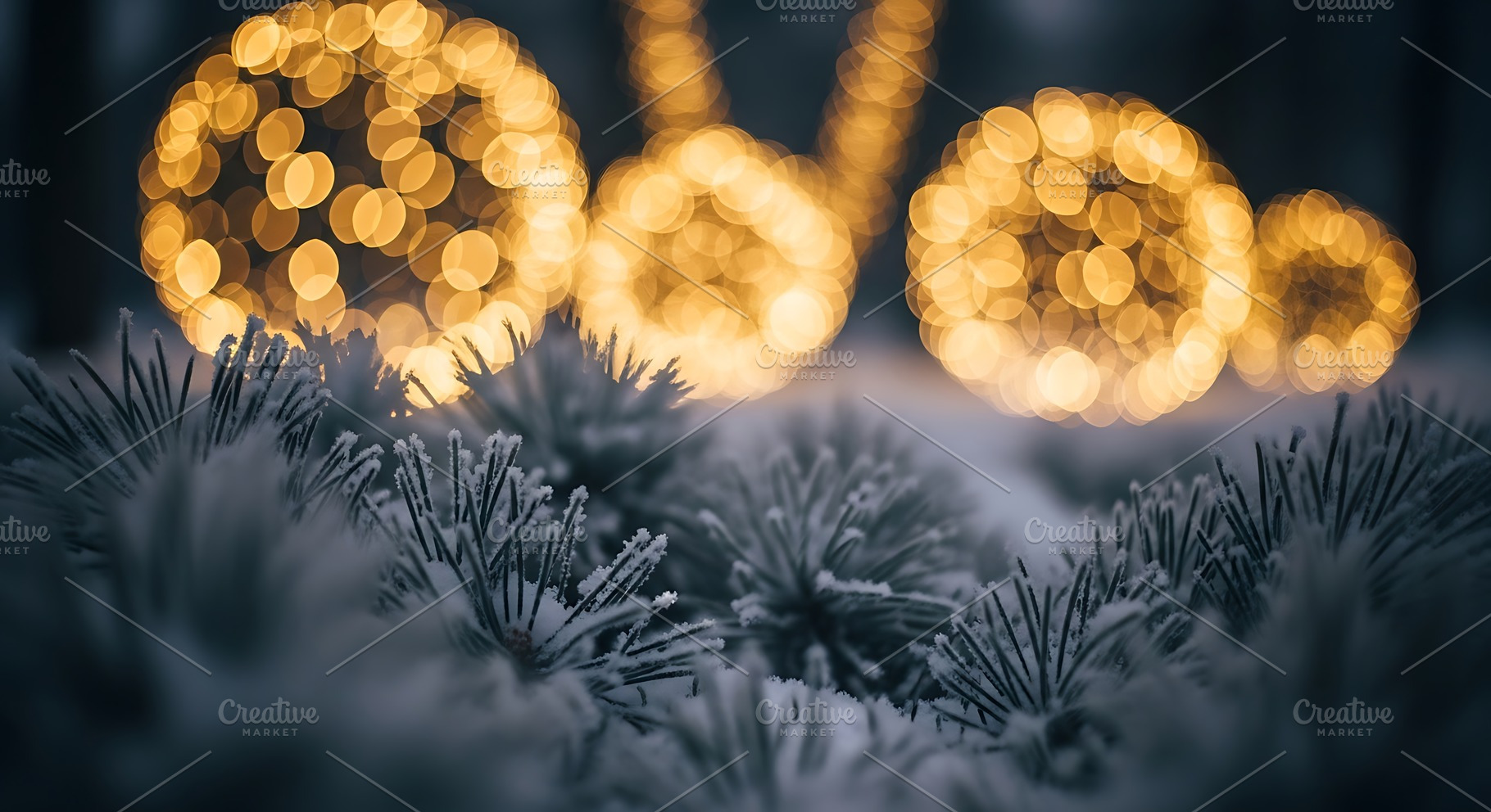 Snowy pine branches with warm glowin, a Nature Photo by Artonix